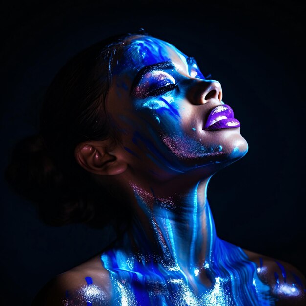 Dark Matter Art of a Woman with Blue and Purple Glow AI Generated