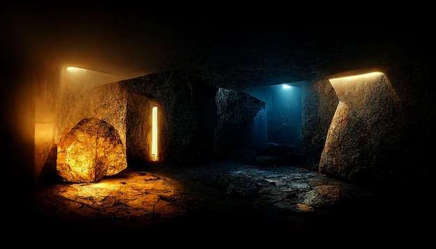 Темный средневековый тоннель темницы замка Темный подземный коридор в темнице со светом