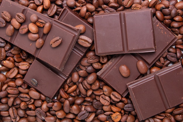 Dark milk chocolate and coffee beans