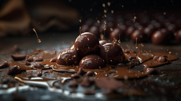 Dark and milk chocolate with hazelnuts on a dark backgroundgenerative ai