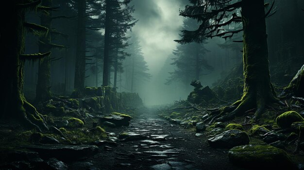 dark misty forest road dark road with trees forest fog dark forest