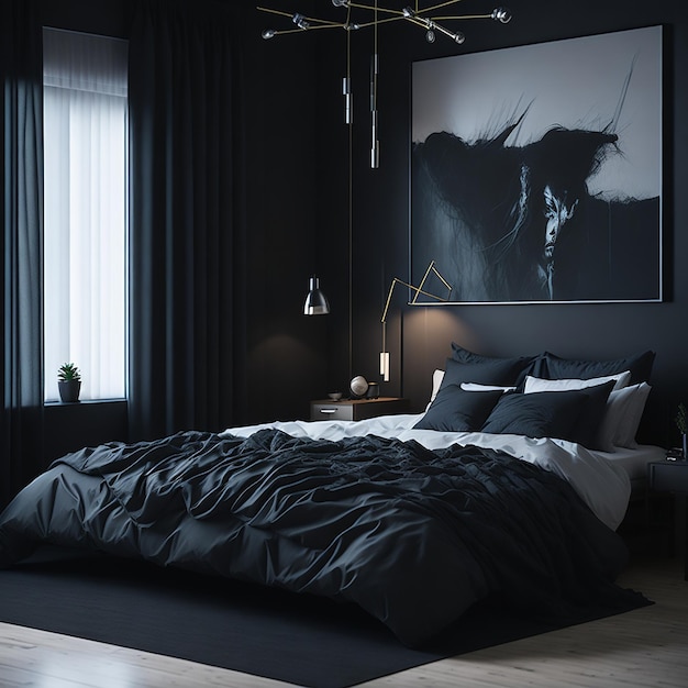 Dark modern and artsy bedroom