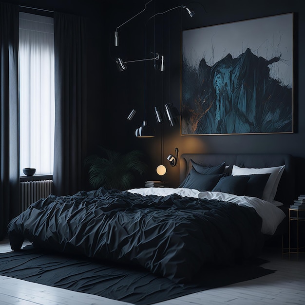 Dark modern and artsy bedroom