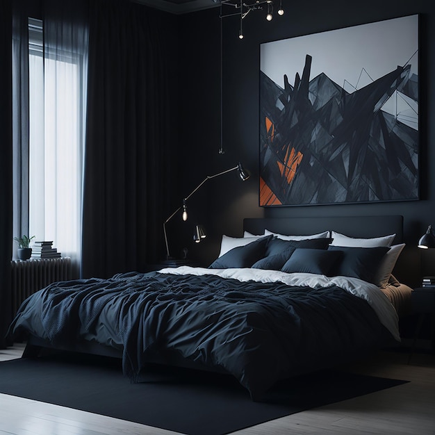 Dark modern and artsy bedroom