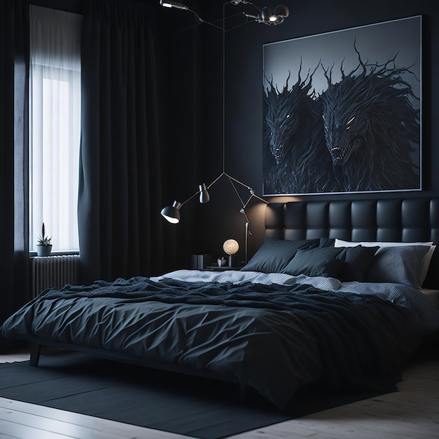 Dark modern and artsy bedroom