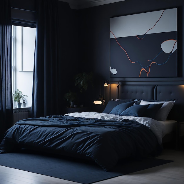 Dark modern and artsy bedroom