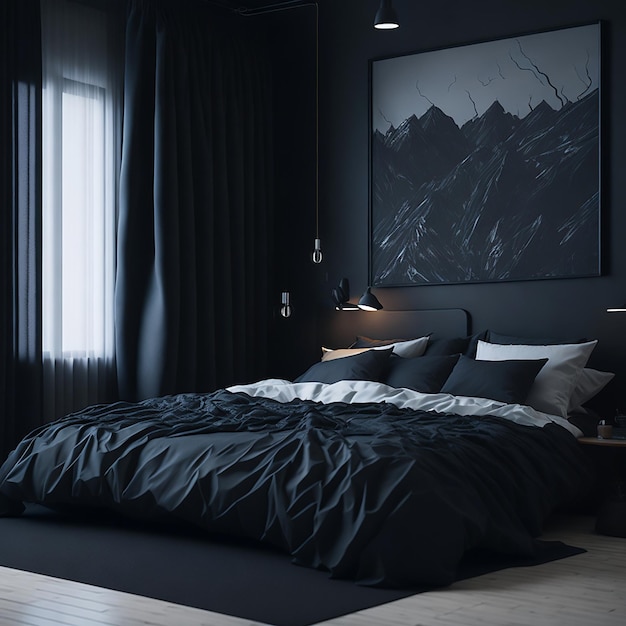 Photo dark modern and artsy bedroom