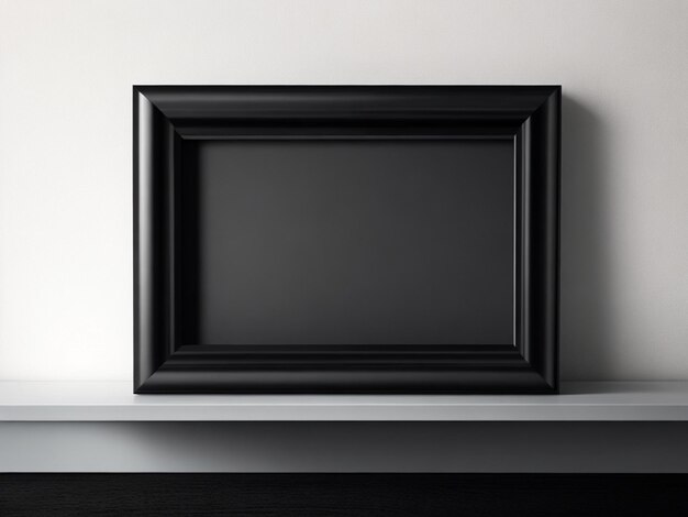 Dark modern blank picture frame on a shelf