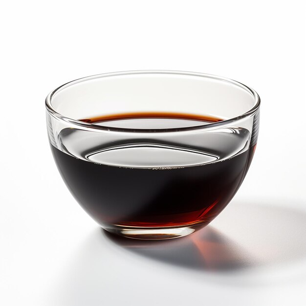 Photo dark molasses in a glass bowl on white background