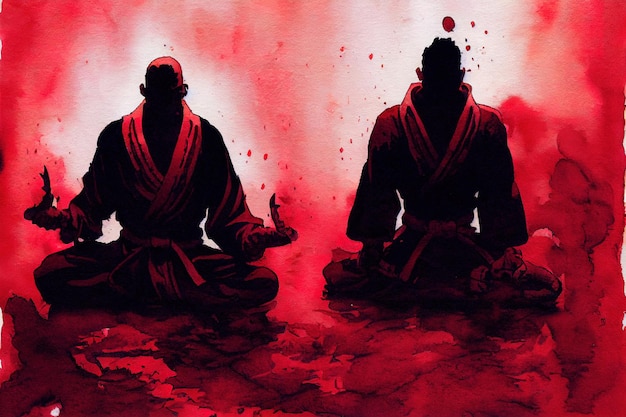 Dark Monk meditates fantasy illustration