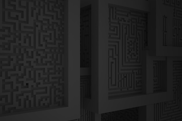 Dark monochrome minimal geometry background with maze