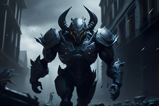 Dark monster knight with mask and armor Generative AI