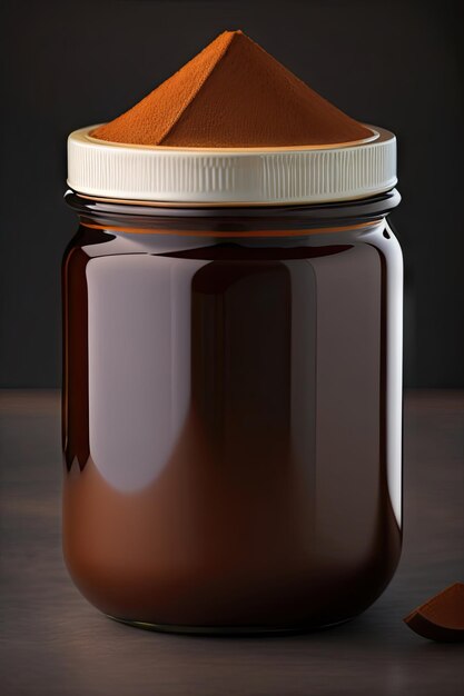 黒いテーブルの上の茶色の瓶に入った暗い白糖健康的な砂糖