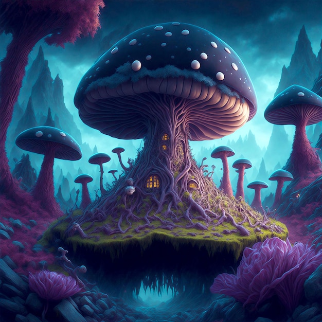 Premium AI Image | A Dark mushroom landscape