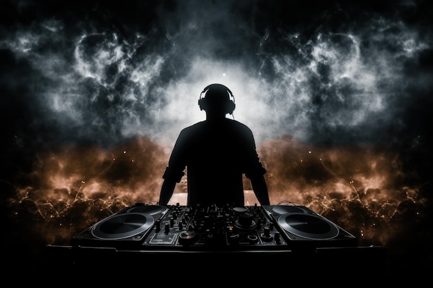 Dark music background with playing DJ