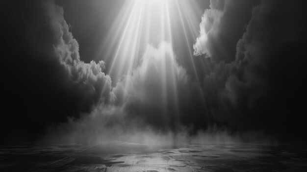 A dark and mysterious background with a single ray of light shining down from the top