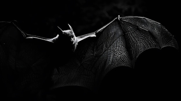 Photo a dark and mysterious bat soars through the night sky its wings are outstretched and its eyes are glowing red