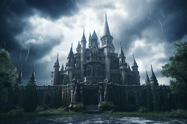 Dark and mysterious gothic castle against a generative ai