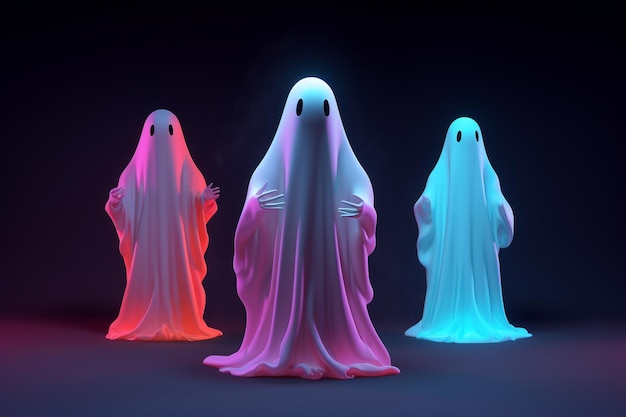 Фото Темный неоновый теневой костюм призрак ночь хэллоуин страх жуткий белый ужас