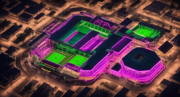 Photo dark neon stadium ai generation