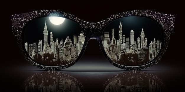 Dark night burlesque city scene on sunglasses