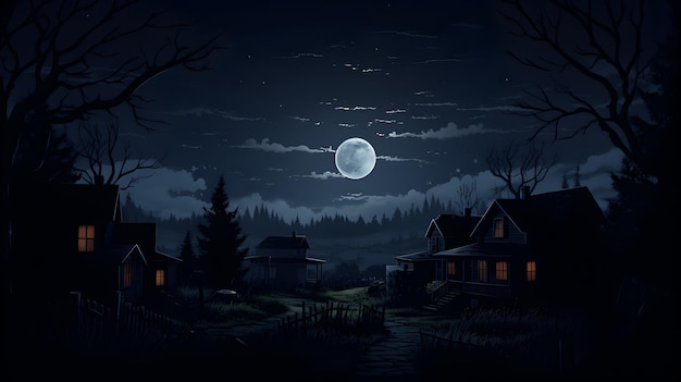 Photo a dark night scene with a full moon wallpaper