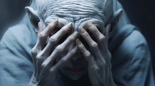 Photo the dark old man a hyperrealistic scifi portrait of grotesque beauty