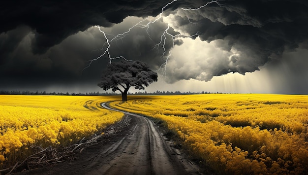 Dark ominous clouds in front of a hurricane over a green field Stunning texture photo