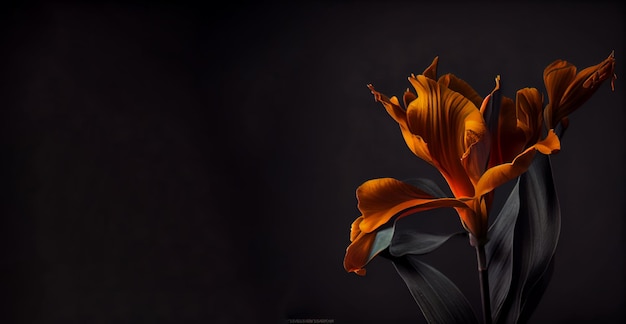 Dark orange canna flower in black background