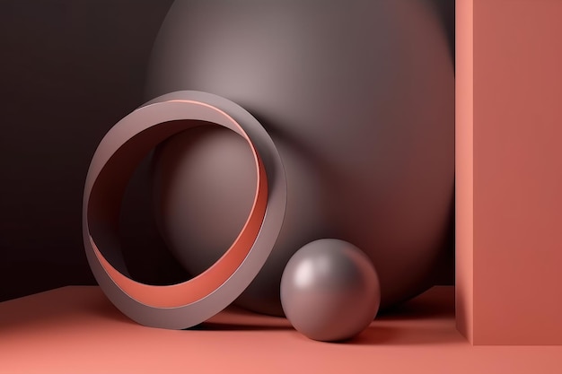 A dark orange and red background with a ball and a black sphere.