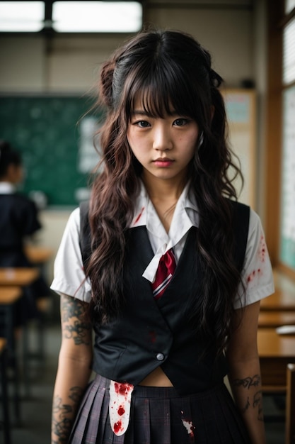 Photo dark photo of asian schoolgirl