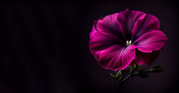 Dark pink petunia flower in black background