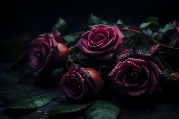 Dark pink roses flower in the garden Ai generated