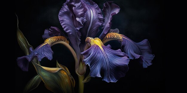 Foto scena di sfondo decorata con fiori di iris di piante floreali scure