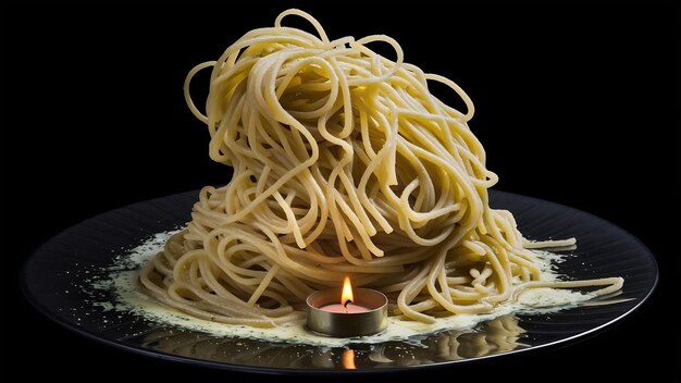 Dark plate with italian spaghetti on dark