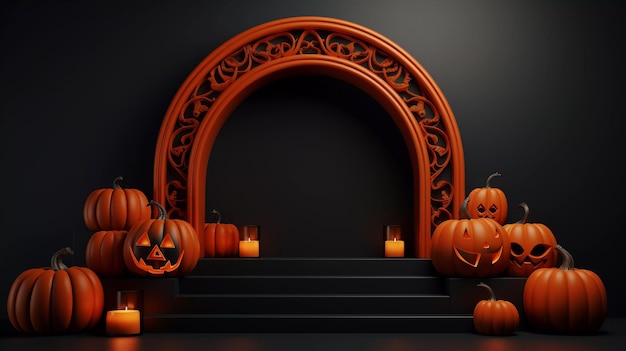 Dark podium for Halloween sale promotion or product Halloween minimal scene 3D podium platform