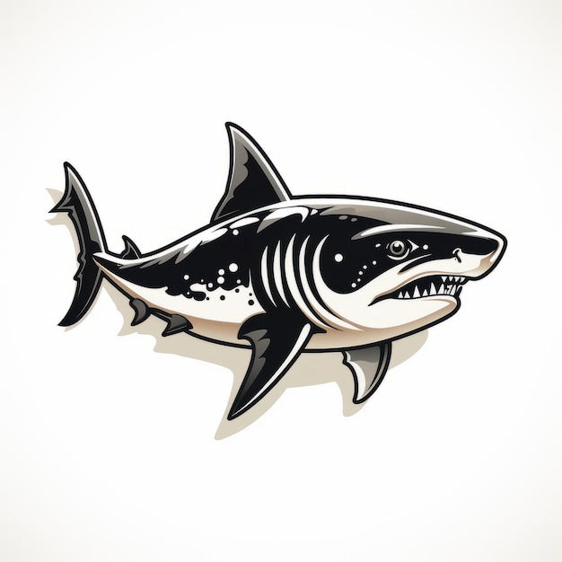 Dark And Powerful Shark Fish Cartoon Illustration