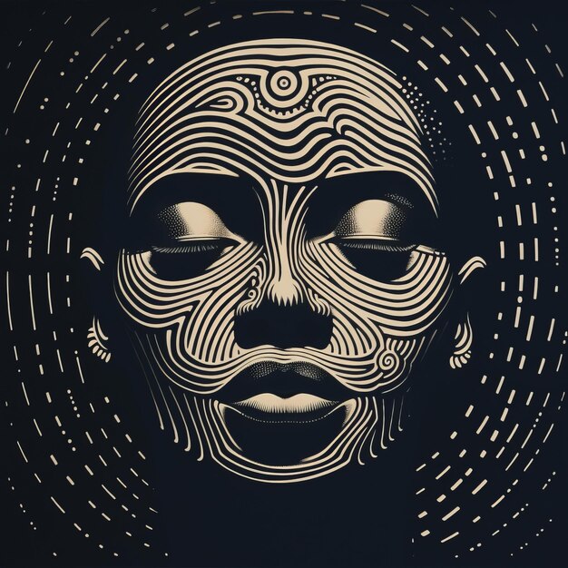 Photo dark protectors a cinematic linocut of a tribal black alien woman embracing zebra patterns in epic