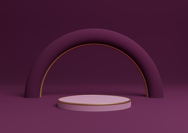 Dark purple 3D simple product display podium stand golden lines minimal arch geometric and luxurious