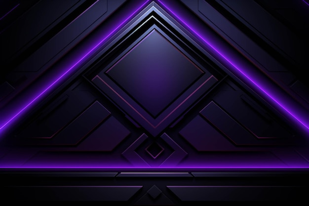 濃い紫色の背景に三角形のパターンとネオンライト生成 AI