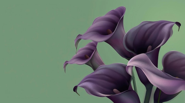 Dark Purple Calla Lily Flowers Nature Flowery Banner Bouquet of Bright Fresh Blossoming Flowers