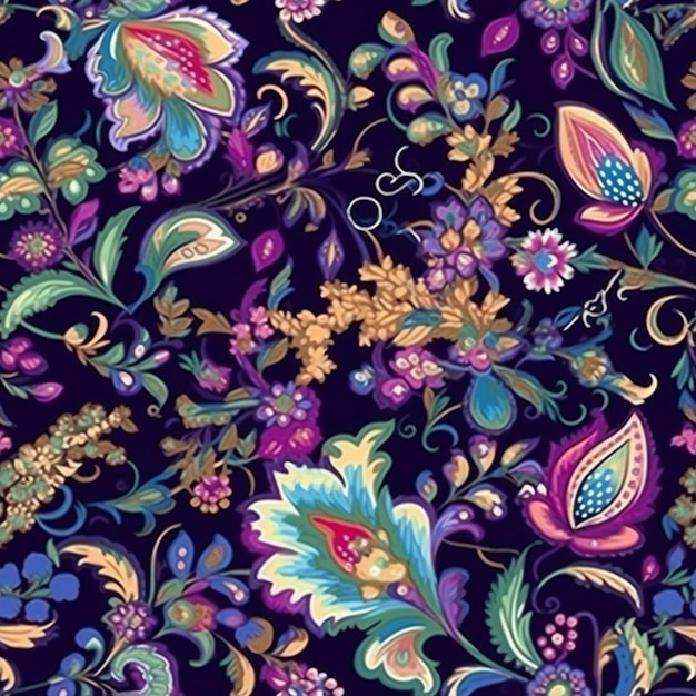 A dark purple floral pattern with a purple background.