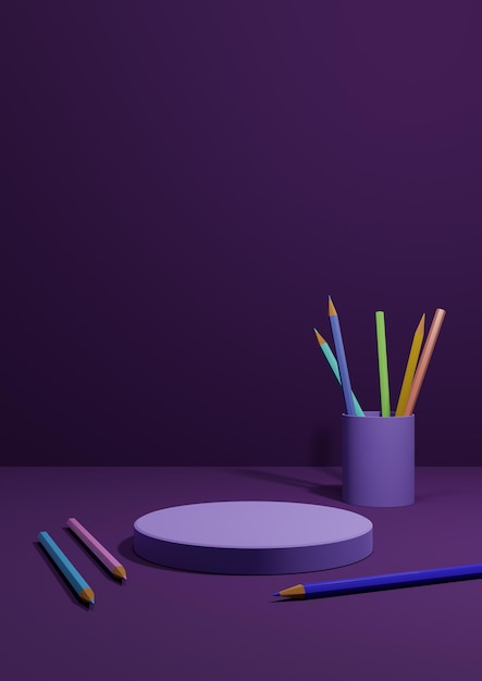 Dark purple Illustration back to school product display podium stand side pencils on table product