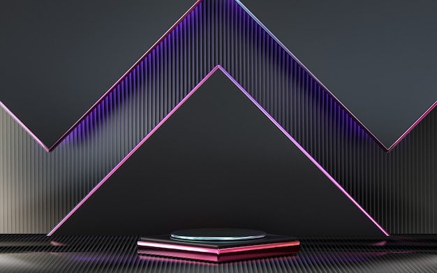 dark purple square shape abstract geometric background with podium display 3d rendering