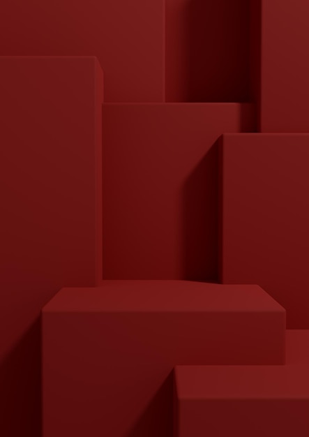 Dark red 3D product display podium luxury simple minimal abstract geometry photography background