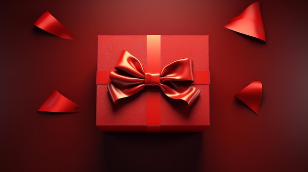 A dark red backdrop with blank space and a red gift box Christmas Valentine's day Generative AI