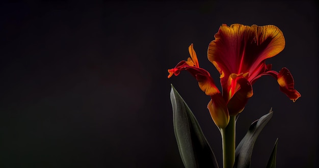 Dark red canna flower in black background