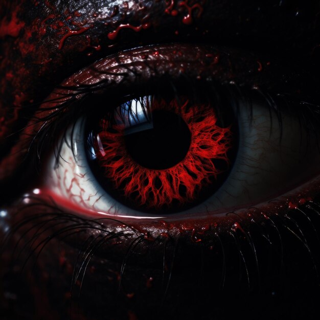 Dark Red Evil Eye Staring In The Darkness Generative AI