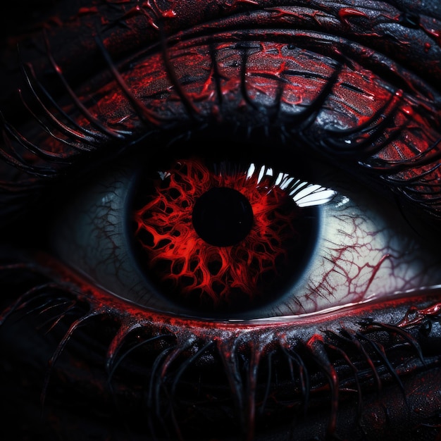 Dark Red Evil Eye Staring In The Darkness Generative AI