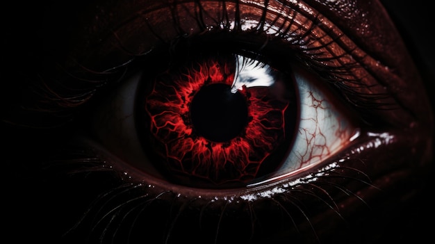 Dark Red Evil Eye Staring In The Darkness Generative AI